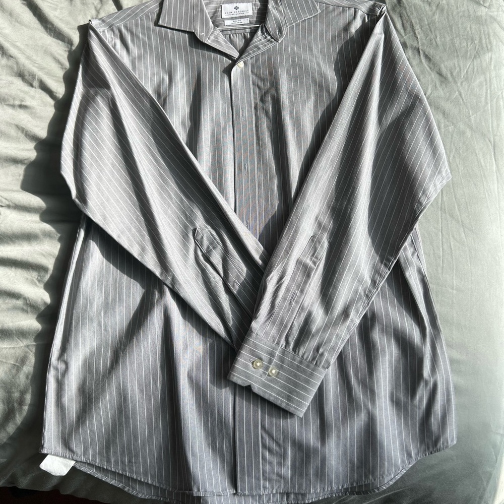 Ryan Seacrest Distinction Gray Pinstripe Dress Shirt